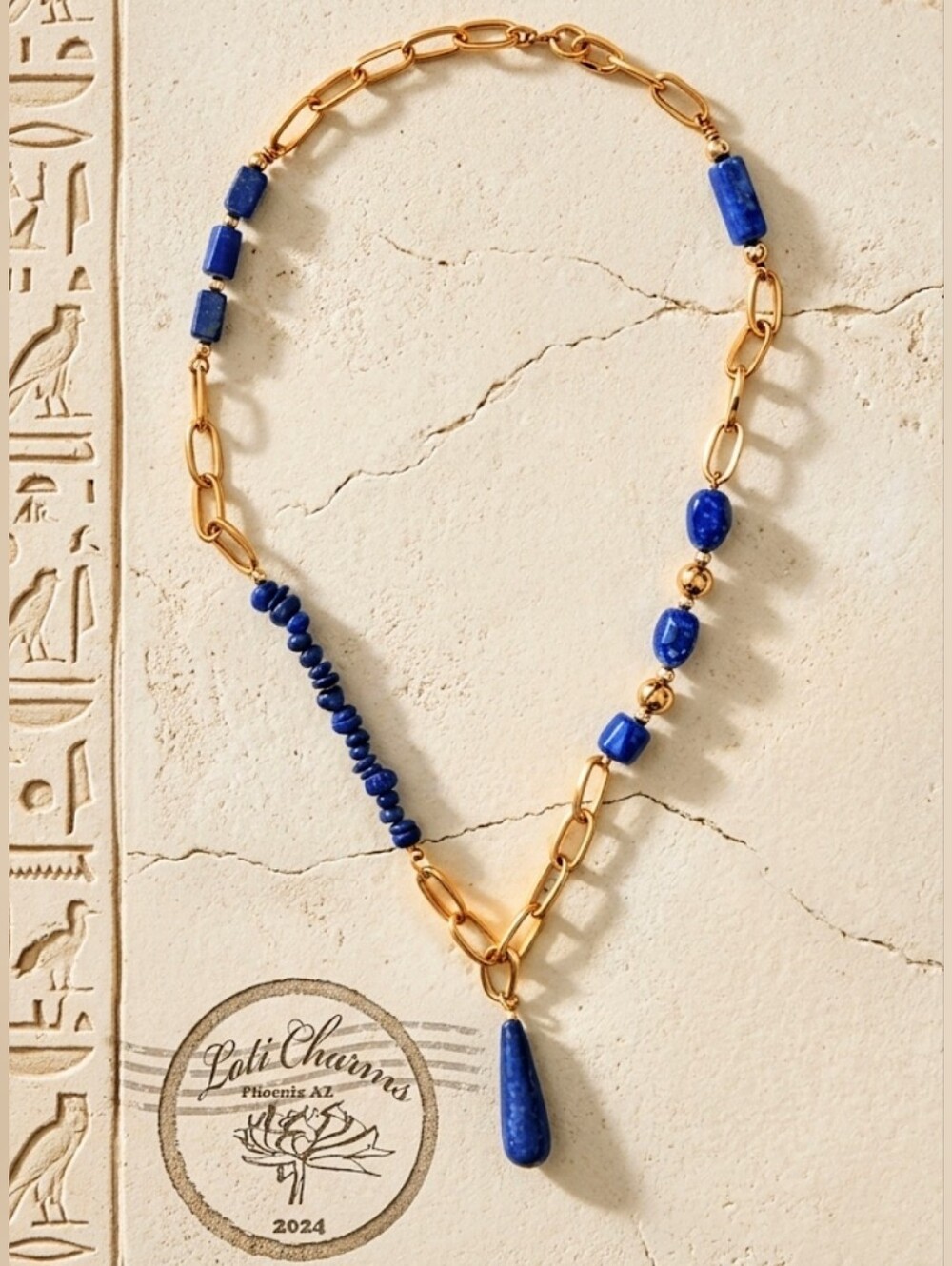 Nature's Lapis Lazuli   In Free Form Assymetrical Design With Paperclip Necklace